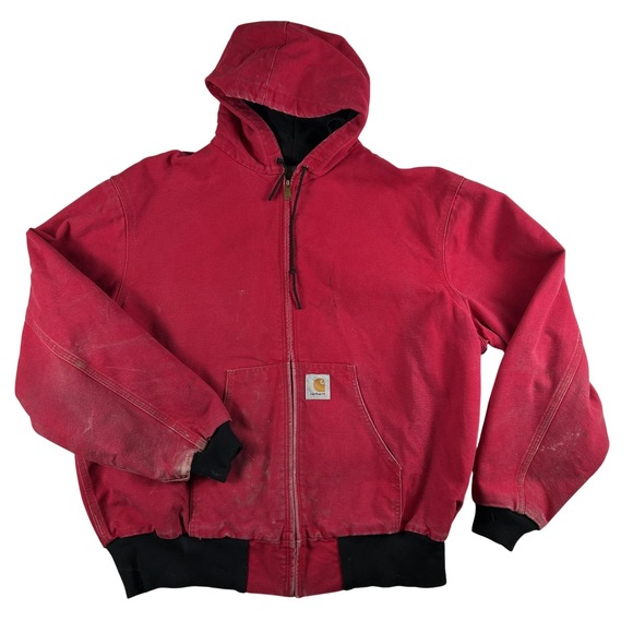 Vintage Carhartt Jacket Mens 2XL Red Hooded USA 90s JR100 Grunge Distressed
